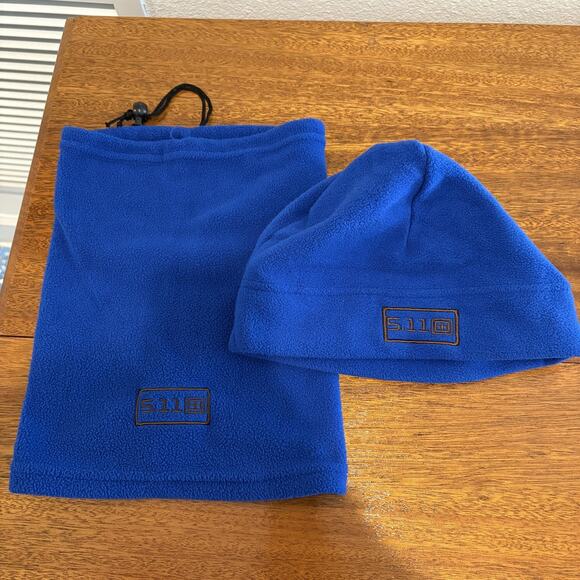 5.11 Tactical Hat Beanie Neck Gaiter Set Mens Blue Fleece Winter Warm Outdoor - Picture 1 of 8